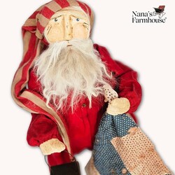 Primitive Santa Red Union Suit with Lantern & Sleeping Blanket - 19"