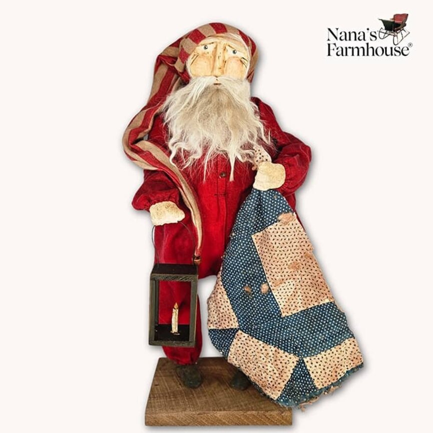 Primitive Santa Red Union Suit with Lantern & Sleeping Blanket - 19"