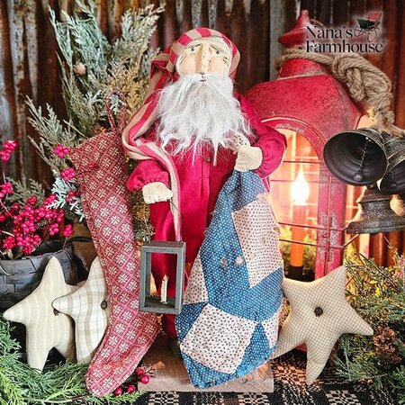 Santa Doll in Red Union Suit with Lantern & Sleeping Blanket