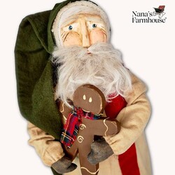 Primitive Santa Cream Robe Holding Gingerbread Man - 19"