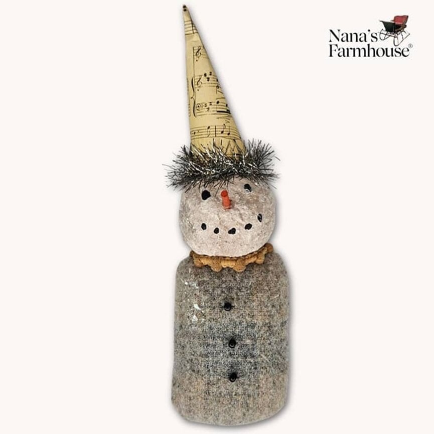 Snowman Bowl Filler Pointed Hat, Silver Garland Gray Suit - 7"