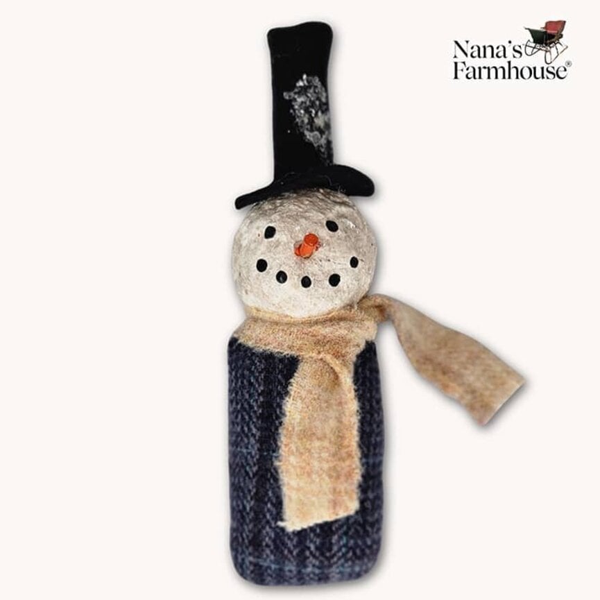 Snowman Bowl Filler Top Hat, Cream Scarf & Blue Suit - 7"