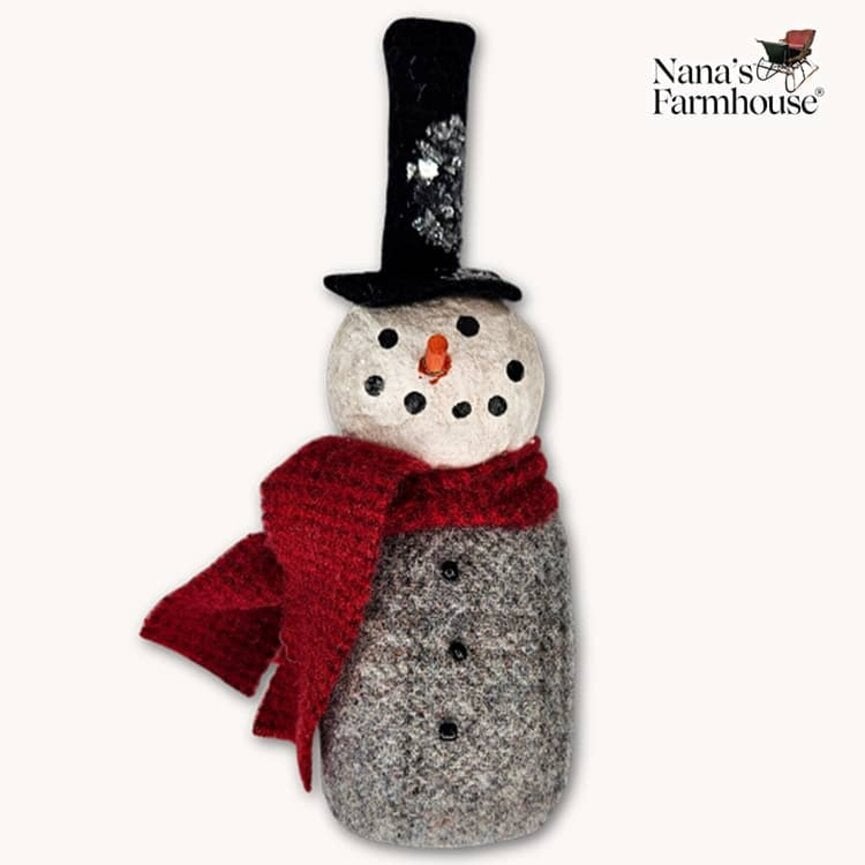 Snowman Bowl Filler Top Hat, Red Scarf & Gray Suit - 7"