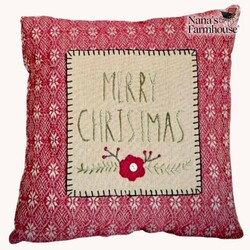 Red Coverlet Merry Christmas Wool Applique Pillow - 11"