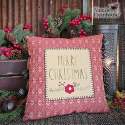 Red Coverlet Merry Christmas Wool Applique Pillow - 11"