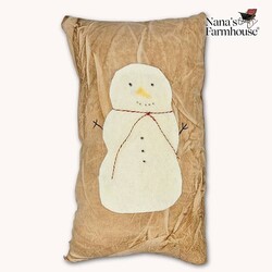 Snowman Pillow Tea Stained Applique  - 12" x 7"