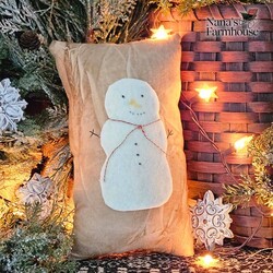 Snowman Pillow Tea Stained Applique  - 12" x 7"