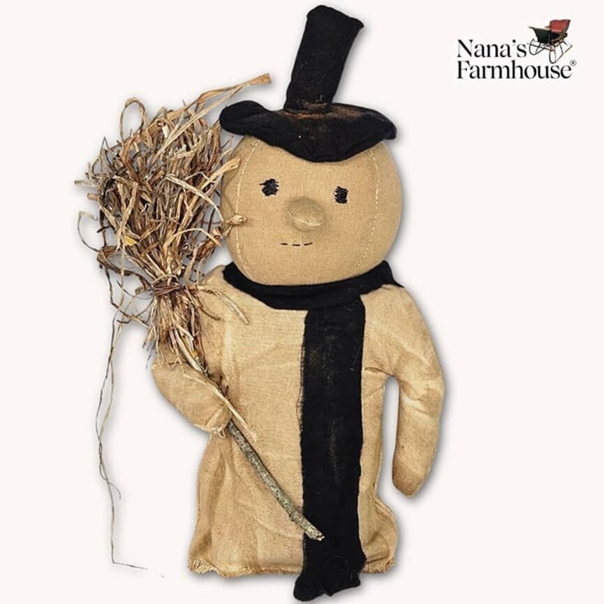 Sweet Pea Snowman Doll in Black Scarf Weighted Base - 14"