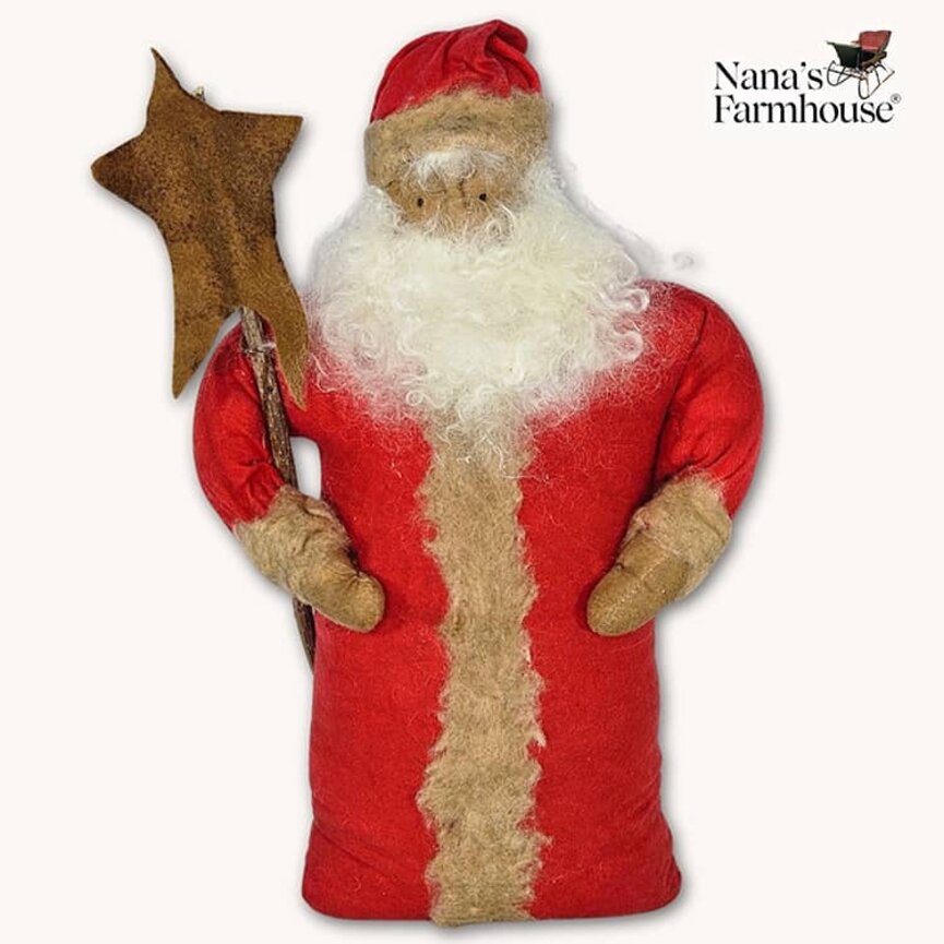 Santa Doll with Star On Stick Red Robe Weighted Base - 14"