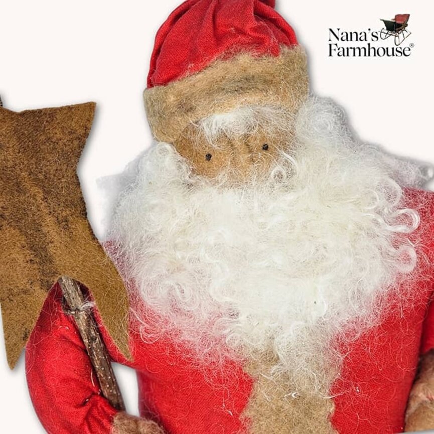 Santa Doll with Star On Stick Red Robe Weighted Base - 14"
