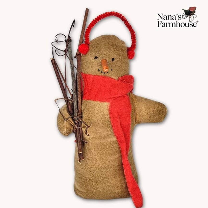 Willie Snowman Doll with Ear Muffs & Sticks Weighted Base - 10"