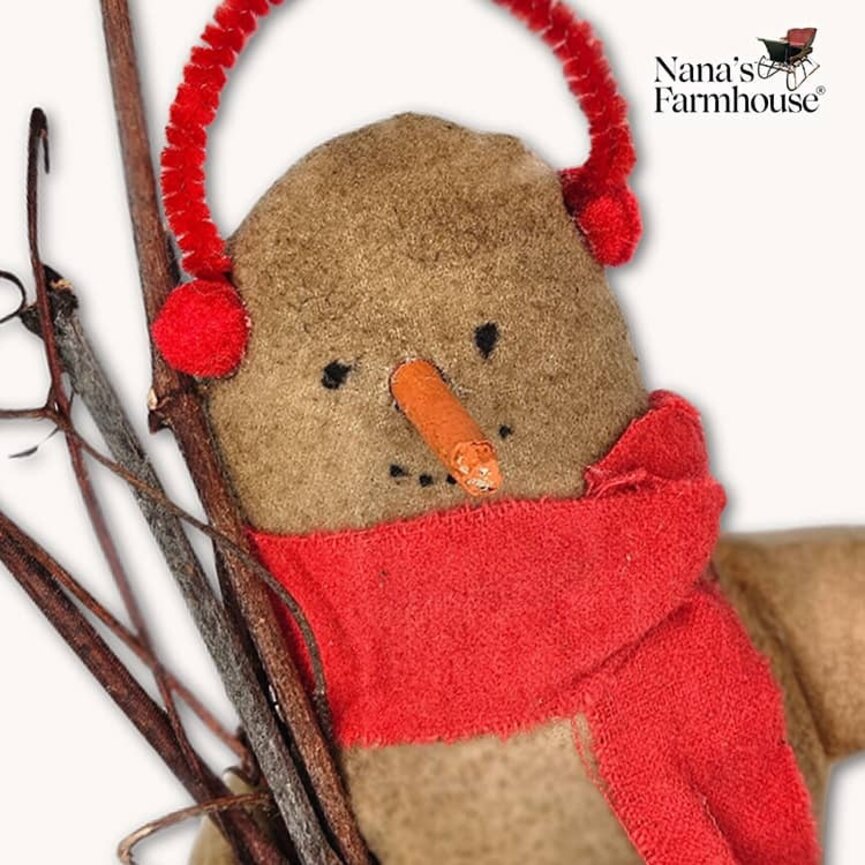 Willie Snowman Doll with Ear Muffs & Sticks Weighted Base - 10"