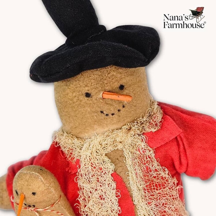 Willie Snowman Doll in Red Coat & Baby Weighted Base - 10"