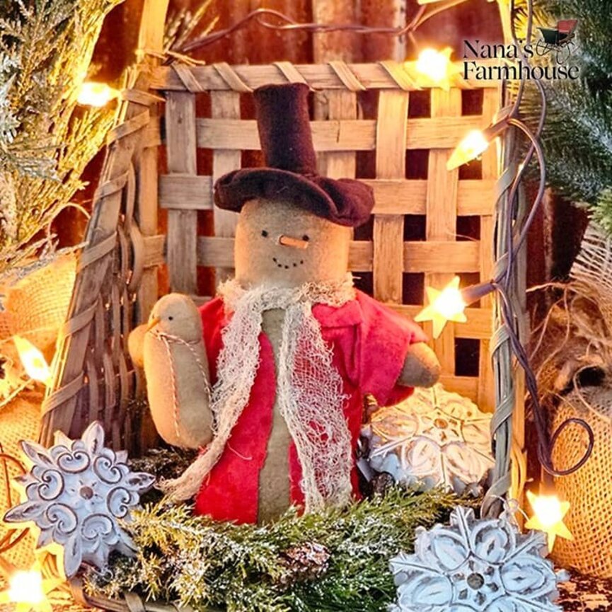 Willie Snowman Doll in Red Coat & Baby Weighted Base - 10"