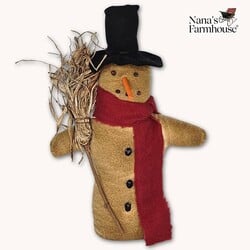 Snowman Doll with Broom Red Scarf Weighted Base - 10.5"