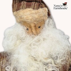 Santa Doll with Bag of Sticks in Brown Plaid Robe Weighted Base - 13"