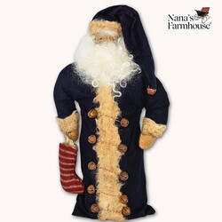 Santa Doll with Stocking Dark Blue Robe Weighted Base - 13"