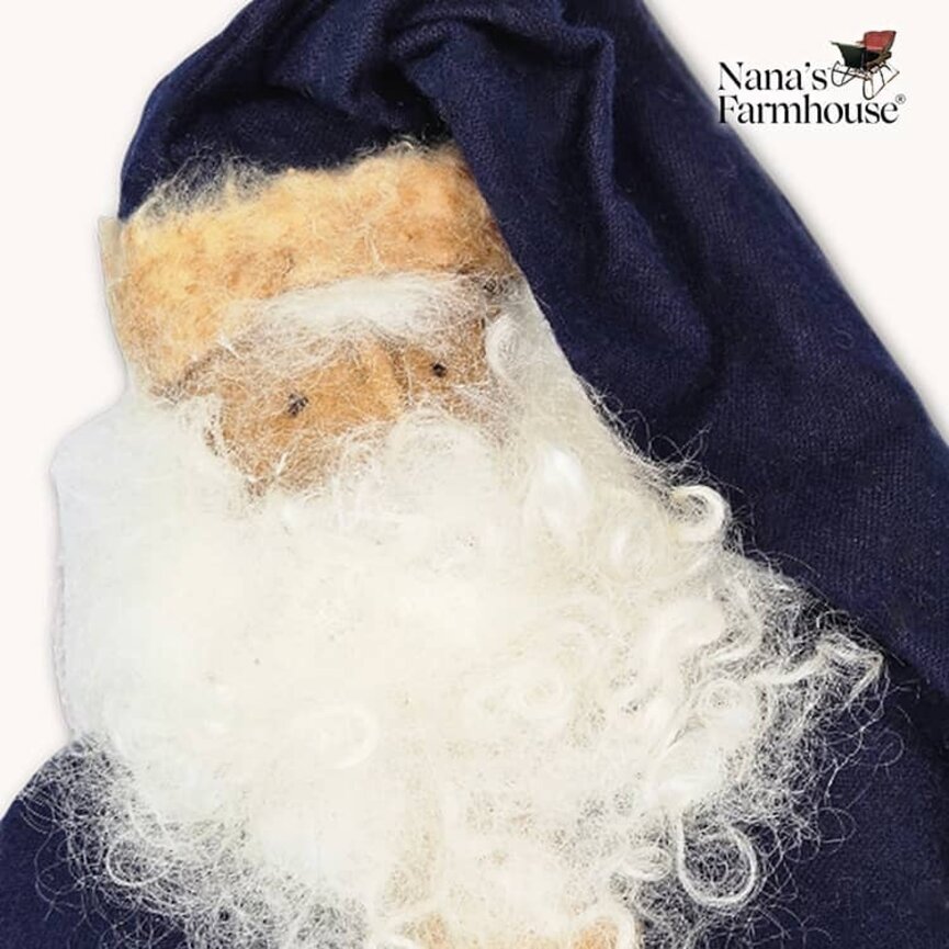 Santa Doll with Stocking Dark Blue Robe Weighted Base - 13"