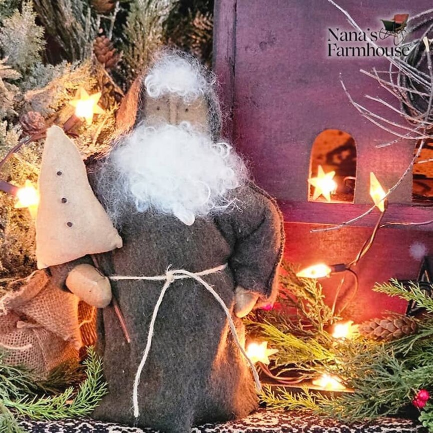 Santa with Tree & Green Hooded Robe Weighted Base - 12"