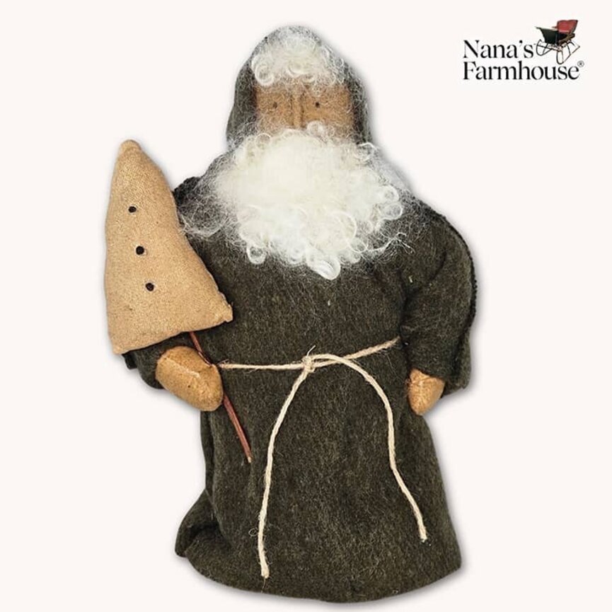 Santa with Tree & Green Hooded Robe Weighted Base - 12"
