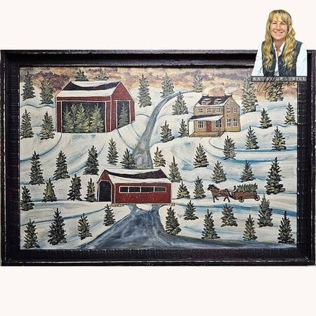 Winter Covered Bridge with Horse Sleigh Barn & Saltbox Original Artwork