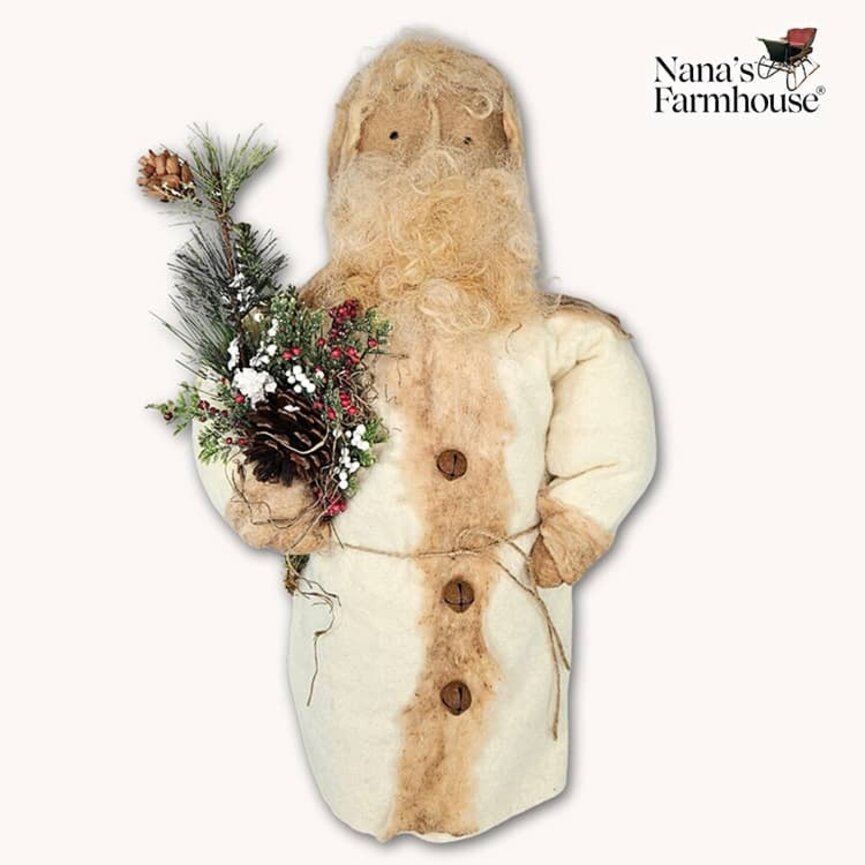 Santa Doll with Aged Flannel Cream Felt Coat - 12"