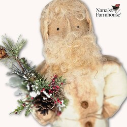 Santa Doll with Aged Flannel Cream Felt Coat - 12"