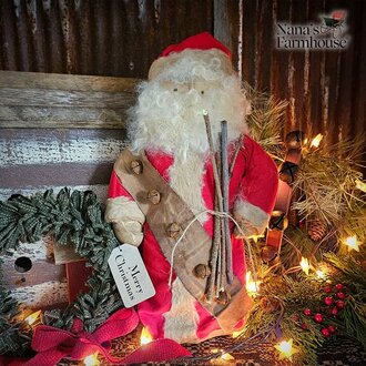 Santa Doll in Red Flannel with Sleigh Bells