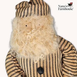 Santa Doll in Black Ticking Coat & Black Bells - 20"