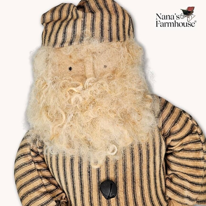 Santa Doll in Black Ticking Coat & Black Bells - 20"