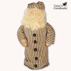 Santa Doll in Black Ticking Coat & Black Bells - 20"