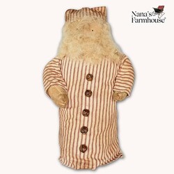 Santa Doll with Red Ticking Coat & Cap and Rusty Bells - 20"