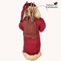 Santa Doll with Sticks in Cranberry Flannel & Hood Weighted Base - 20"