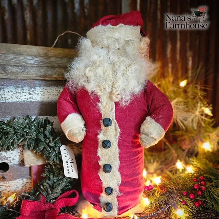 Santa Doll with Sticks in Cranberry Flannel & Hood Weighted Base - 20"