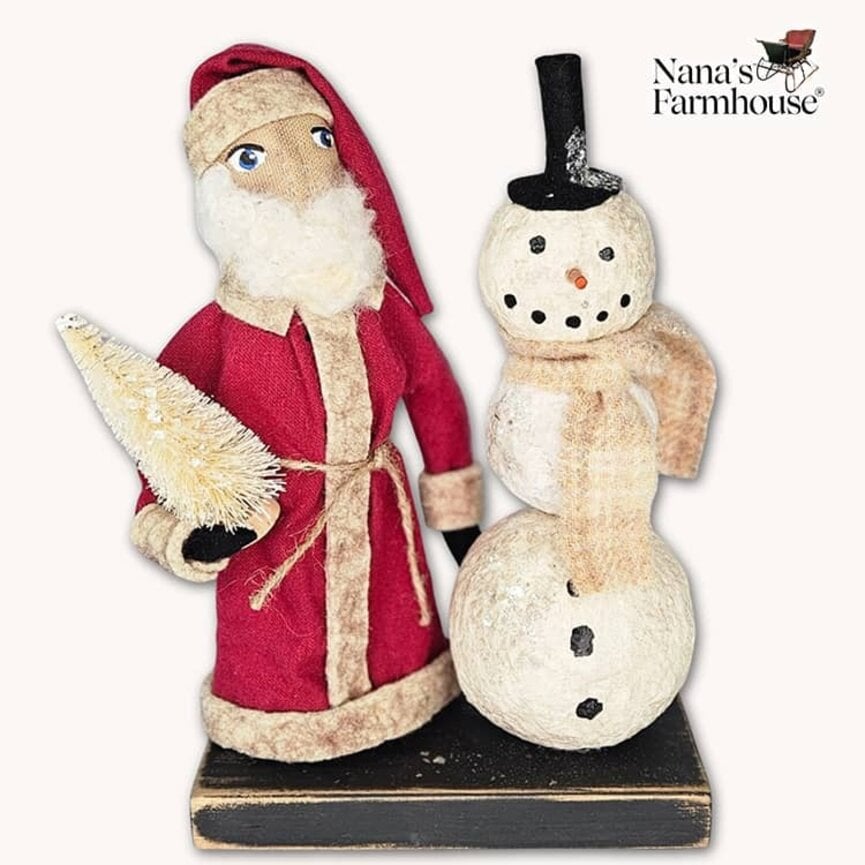 Santa and Snowman with White Tree - 9"