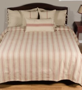 Home Collections By Raghu Grain Sack Stripe Queen Bed Cover Oatmeal & Barn Red