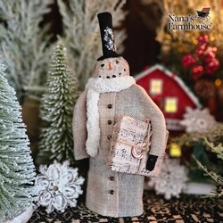 Snowman with Cream Wrapped Present & Candy Cane - 10.5"