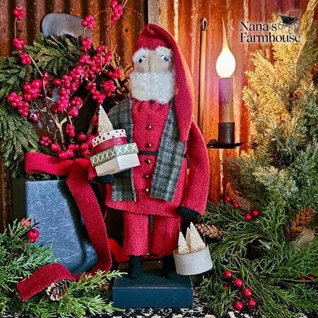 Santa Red Suit Doll with Presents & White Trees