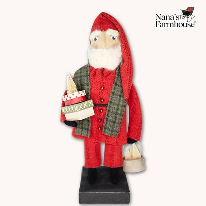 Santa Doll Red Suit with Presents & White Trees - 14.5"