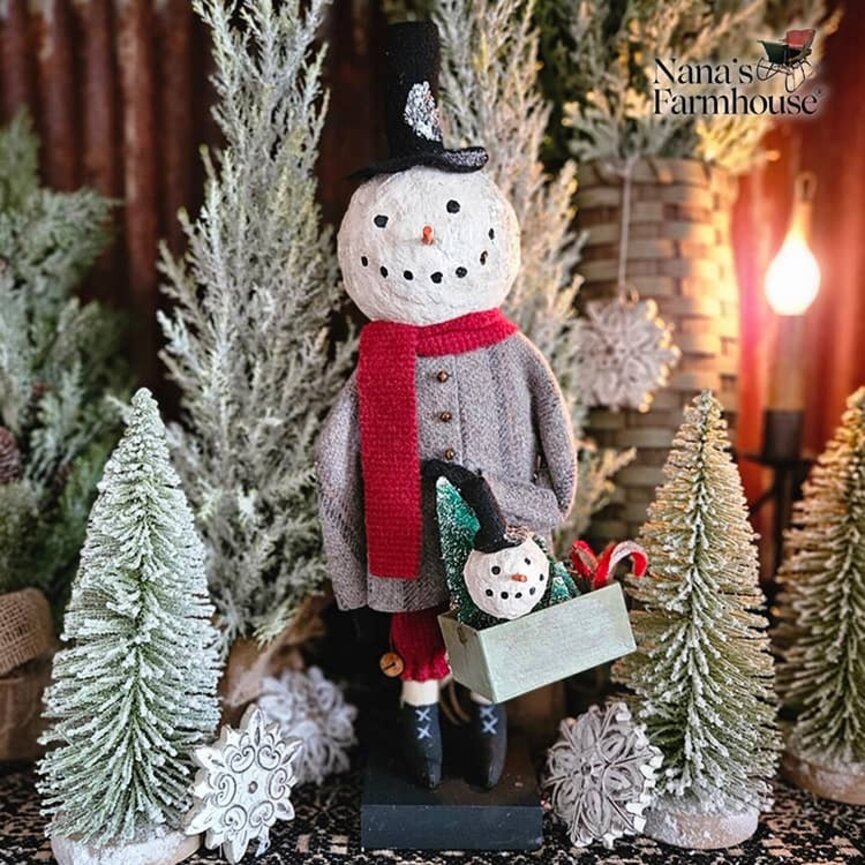 Snowman with Box of Christmas Tree & Candy Cane Presents - 18"