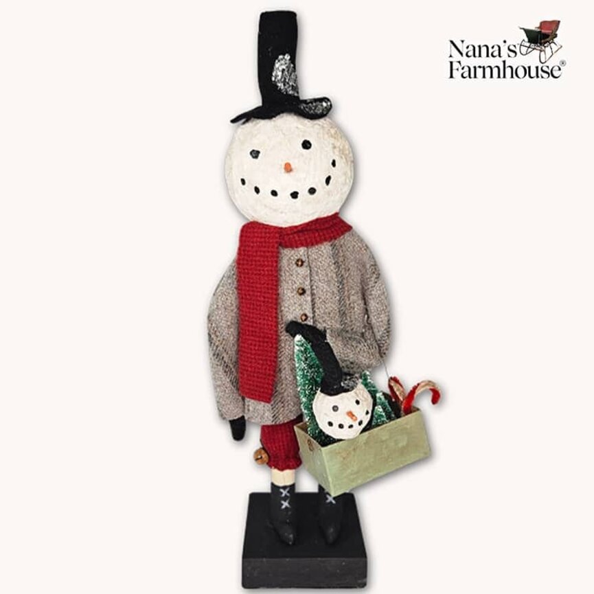 Snowman with Box of Christmas Tree & Candy Cane Presents - 18"