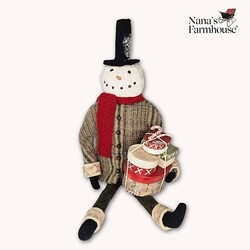 Shelf Sitter Snowman Doll Tan Print Jacket with Presents - 11"