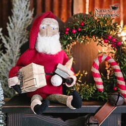 Shelf Sitter Santa Doll Red Suit Green Printed Pants with Presents - 16"