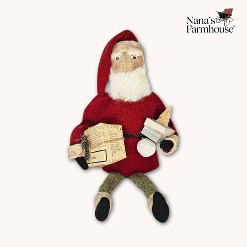 Shelf Sitter Santa Doll Red Suit Green Printed Pants with Presents - 16"