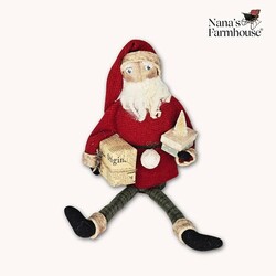Shelf Sitter Santa Doll in Red Suit Green Plaid Pants with Presents - 10"