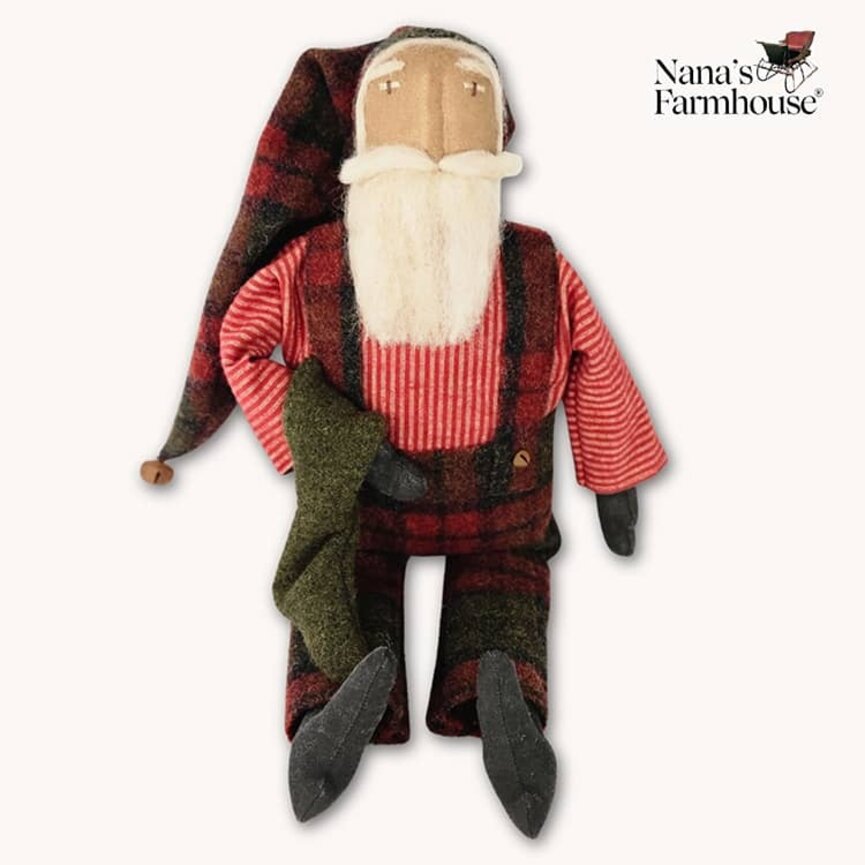 Santa Shelf Sitter Plaid Pants with Green Stocking - 20"