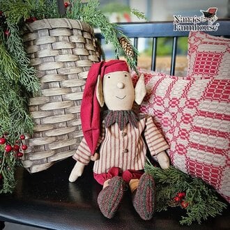 Elf Shelf Sitter Doll in Ticking Top & Red Pants