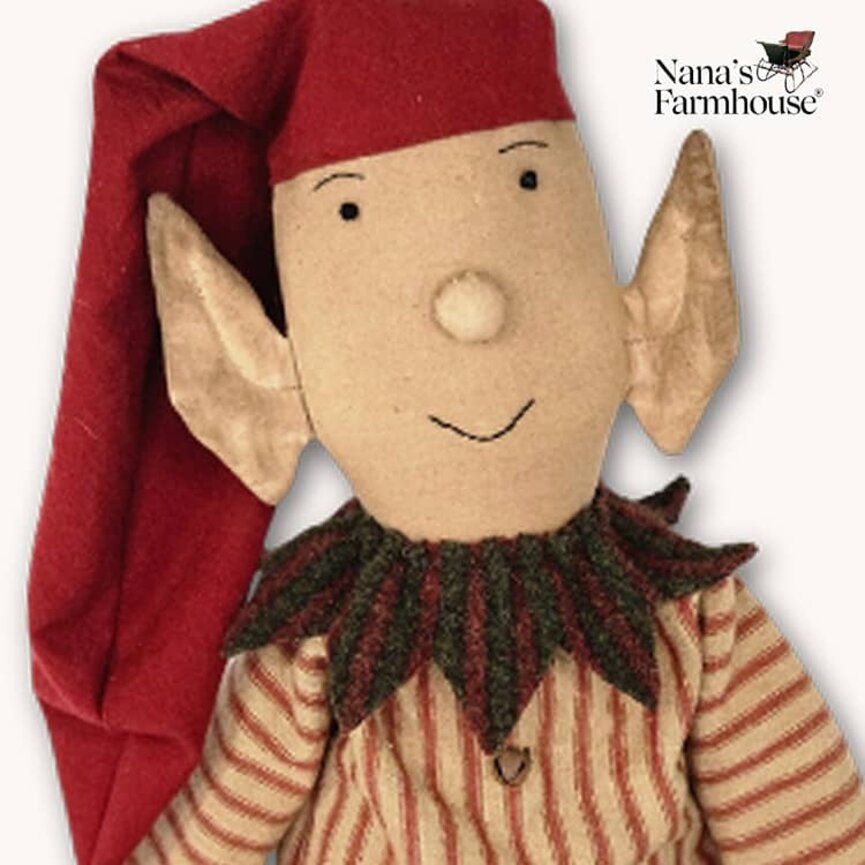 Elf Shelf Sitter Doll Red Ticking Top & Red Pants - 18"