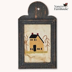 Distressed Frame Needle Punch House with Trees - 12" x 7"