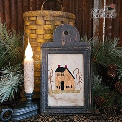 Distressed Frame Needle Punch House with Trees - 12" x 7"